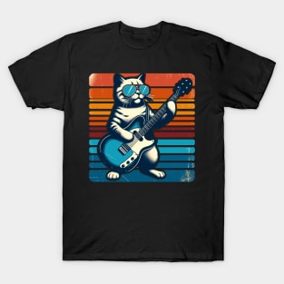 Electric Guitar Cat Rock Music Retro Funny Cat T-Shirt